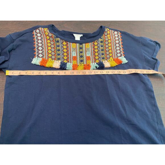 Loft Lounge Southwest Santa Fe Tassel Short Sleeve Shirt 100% Cotton Comfy XL - Picture 5 of 7
